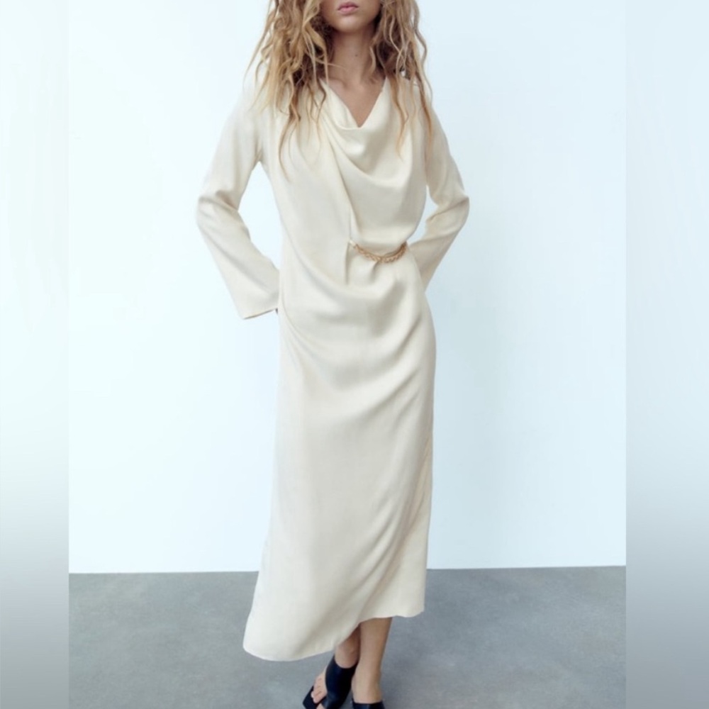 Zara Cream Cowl Neck Midi Gown
